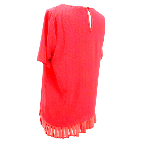 Pleione Coral/Pink Ruffle Hem Keyhole Women's Short Sleeve Blouse Size Medium - Picture 8 of 10
